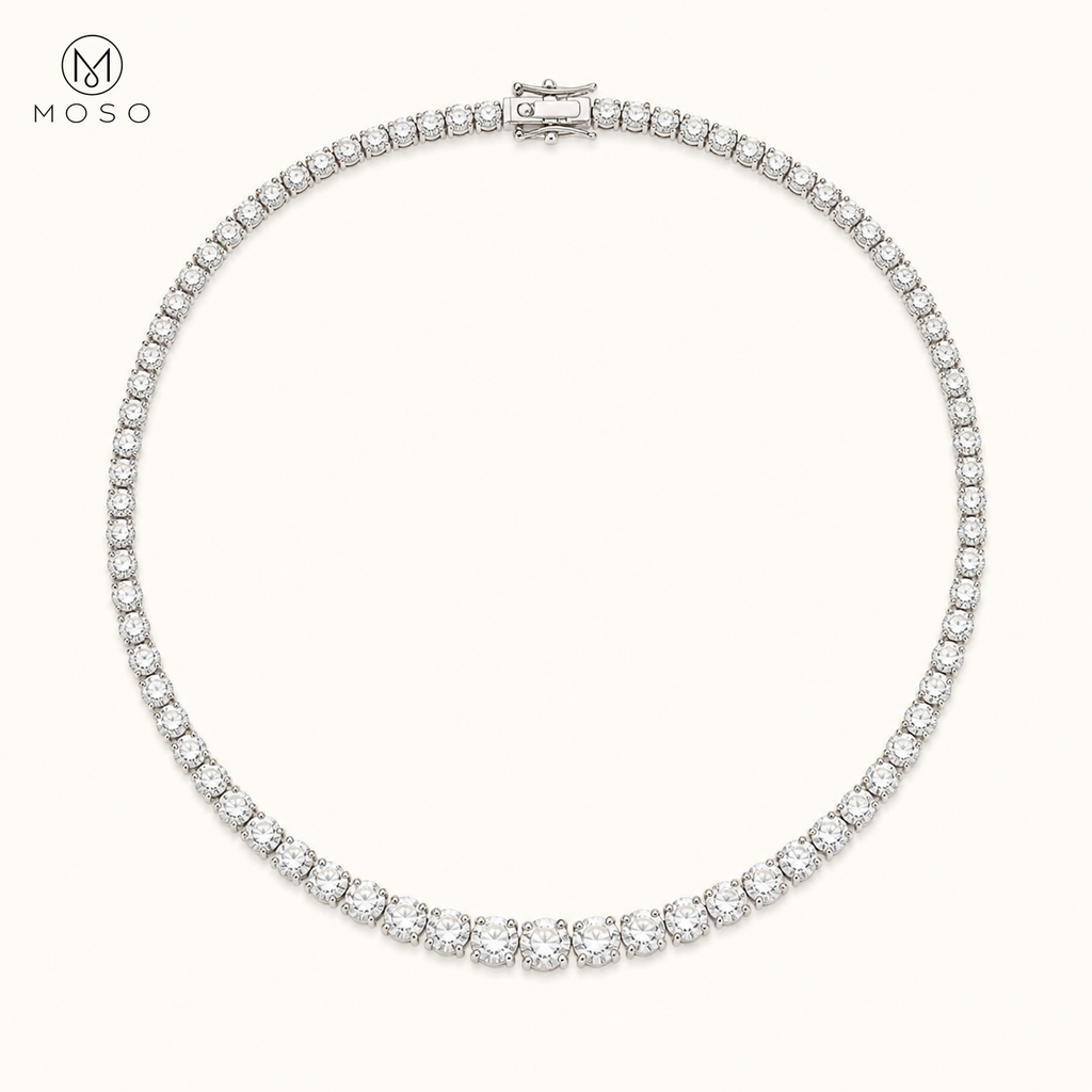Sadie graduated moissanite tennis necklace four prong
