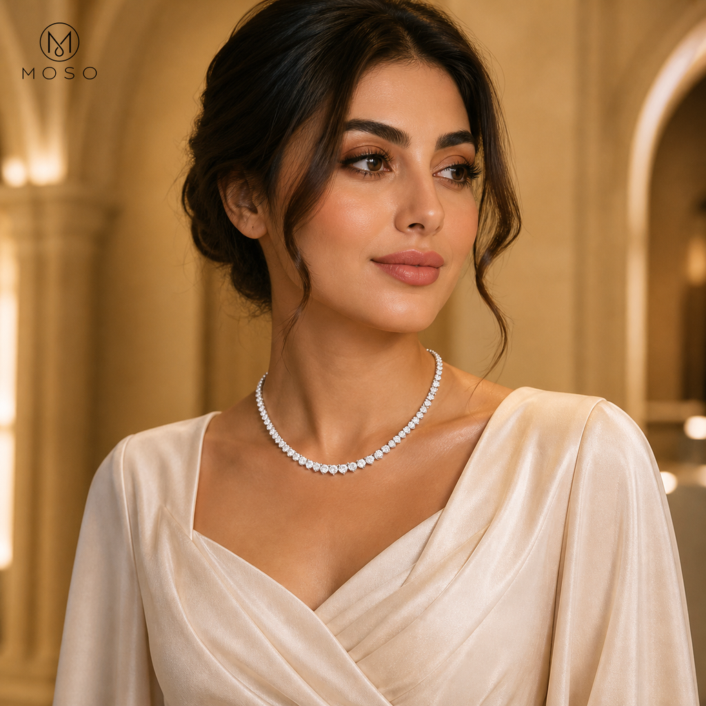 Sadie graduated moissanite tennis necklace evening styling