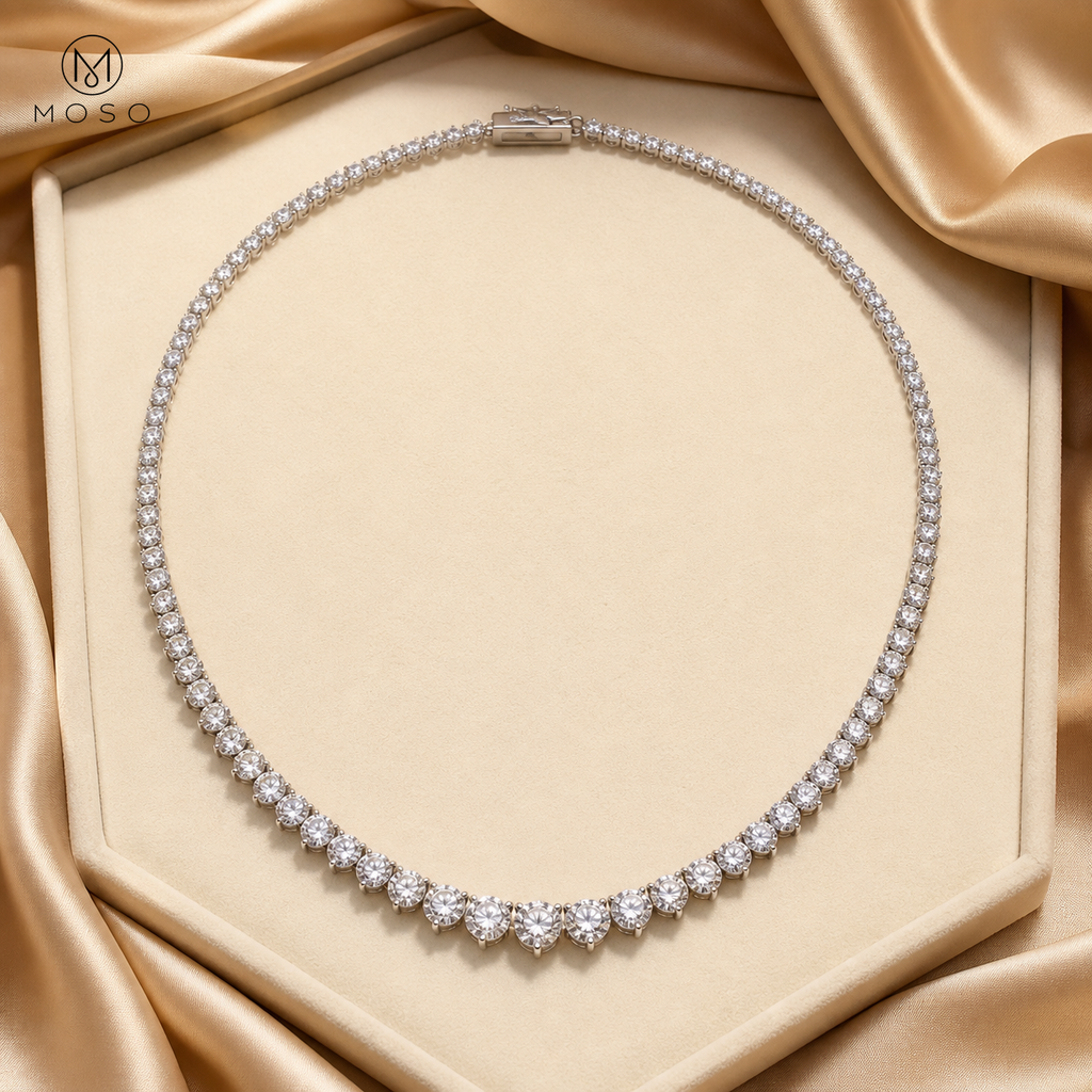 Sadie graduated moissanite tennis necklace gift presentation