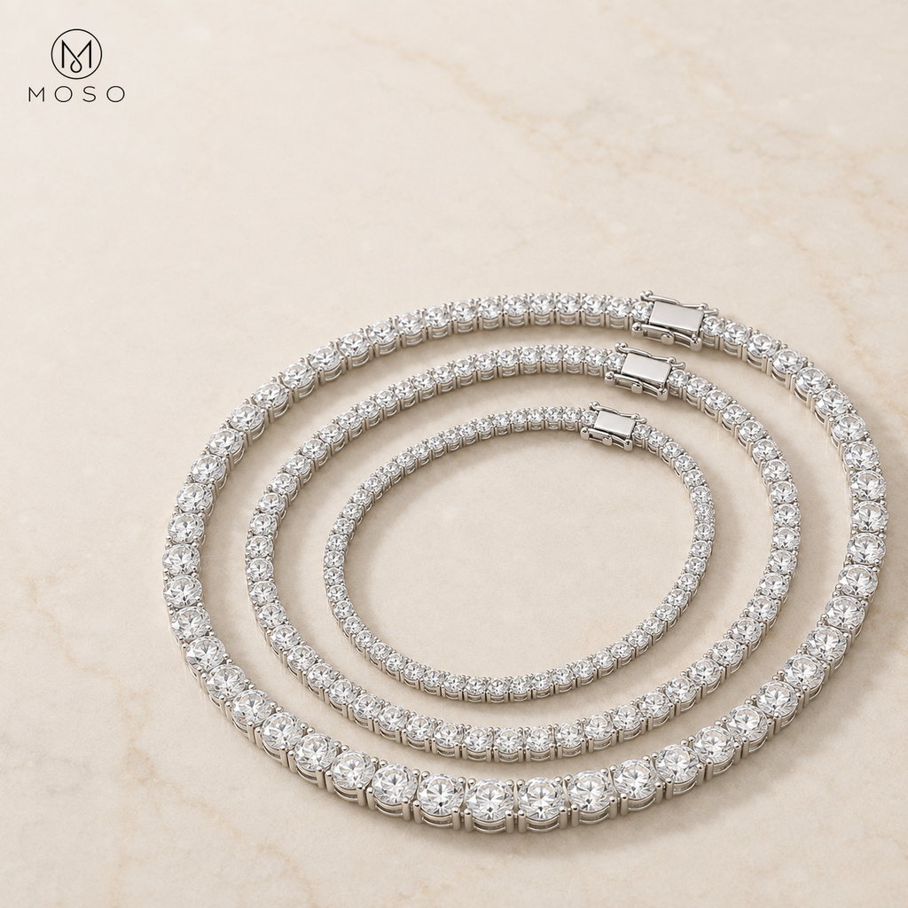Samantha silver tone moissanite tennis bracelets in 3mm 4mm and 5mm widths