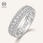 Scarlett silver tone three row moissanite eternity ring close view