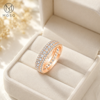 Scarlett rose gold tone moissanite eternity ring in MOSO jewellery box