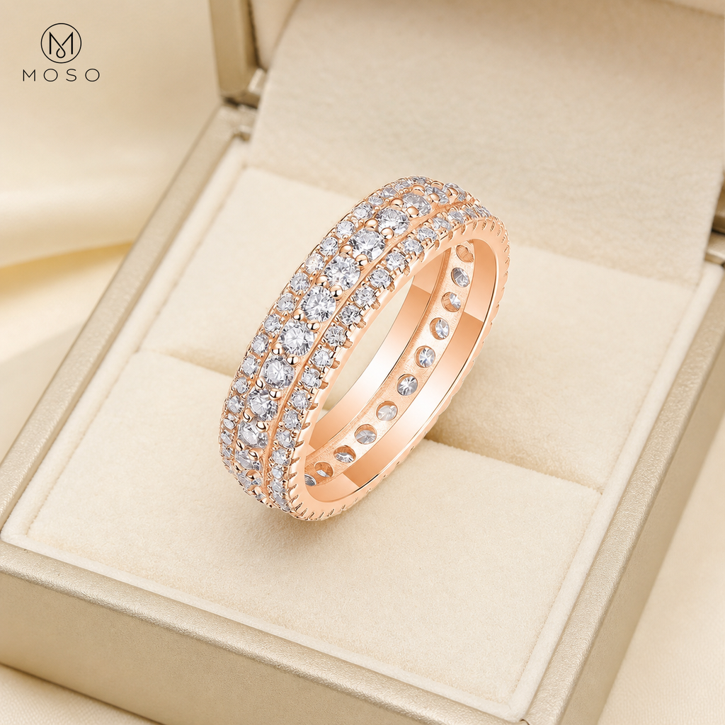 Scarlett round moissanite eternity ring in rose gold tone