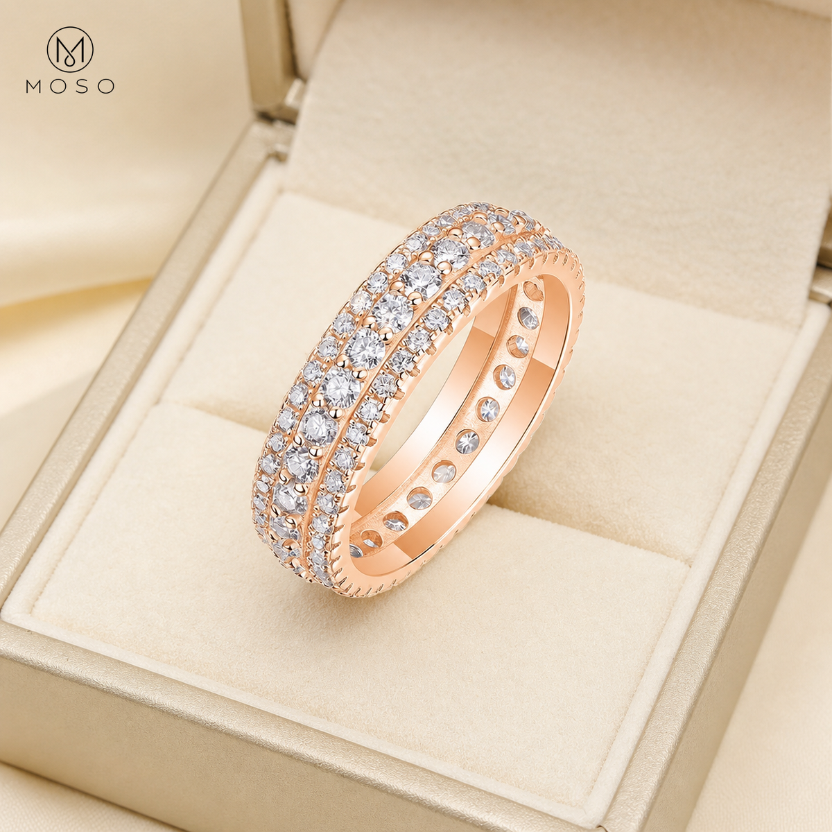 Scarlett round moissanite eternity ring in rose gold tone
