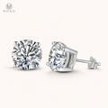 Sophia round moissanite stud earrings front and side view
