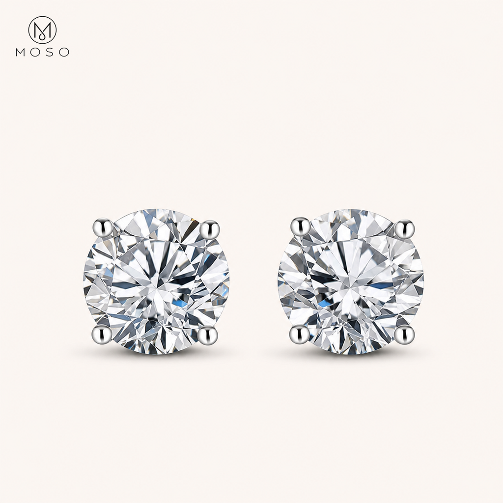 Sophia round moissanite stud earrings front view