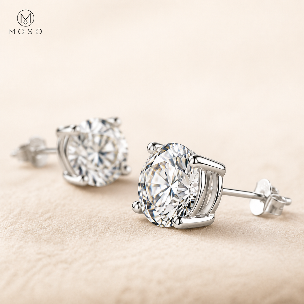 Sophia round moissanite stud earrings close up