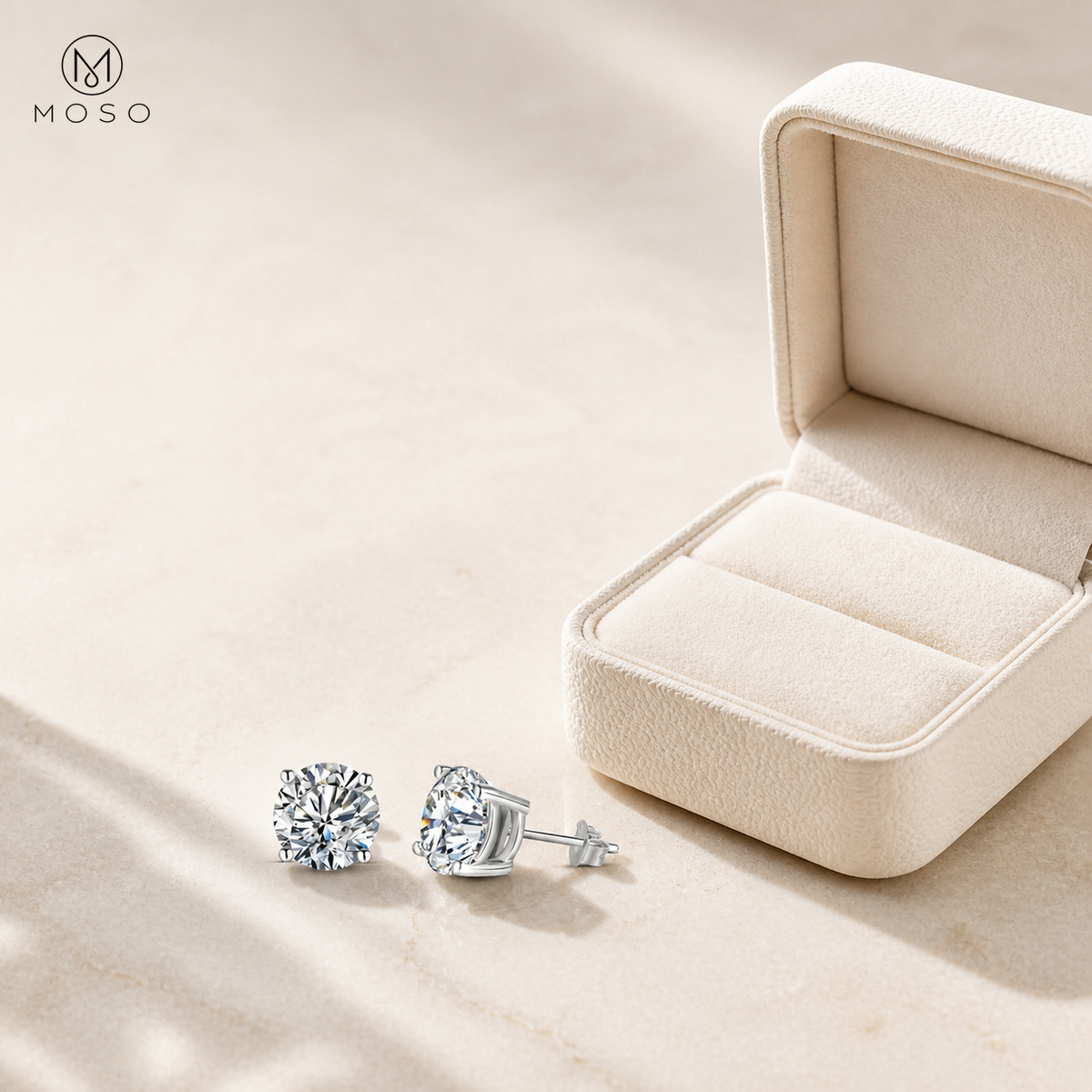 Sophia moissanite stud earrings with jewelry box