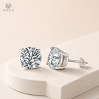 Sophia round moissanite stud earrings on ivory forms