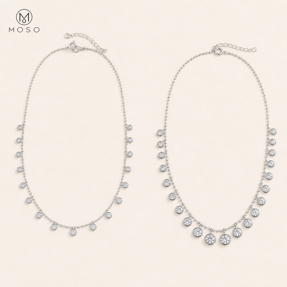 Stella 2ct and 4.5ct moissanite bubble necklace design comparison