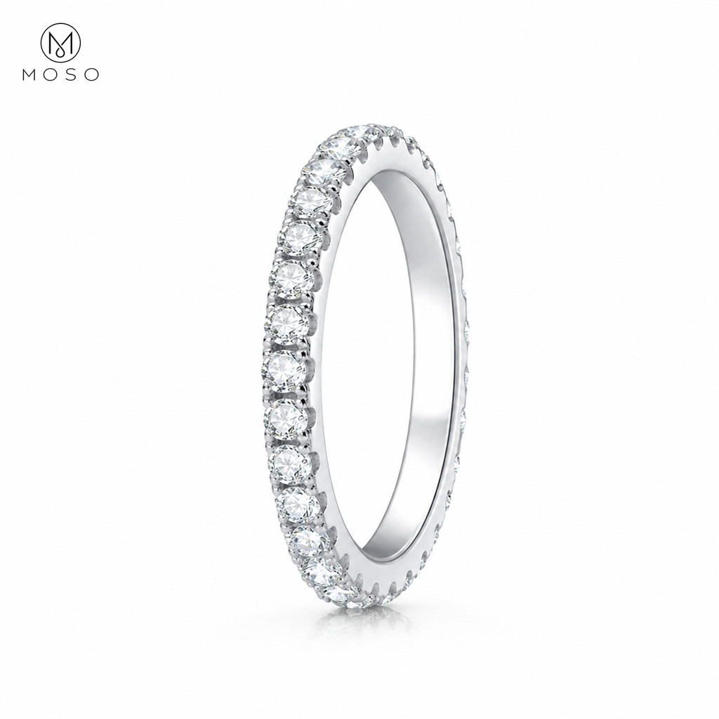 Taylor round moissanite eternity ring on a clean white background