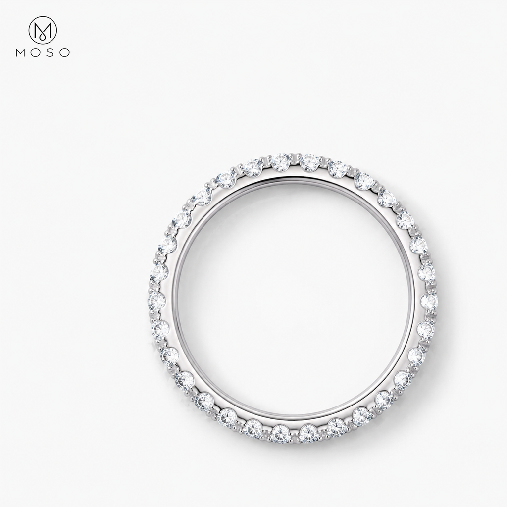 Taylor round moissanite full eternity ring top view