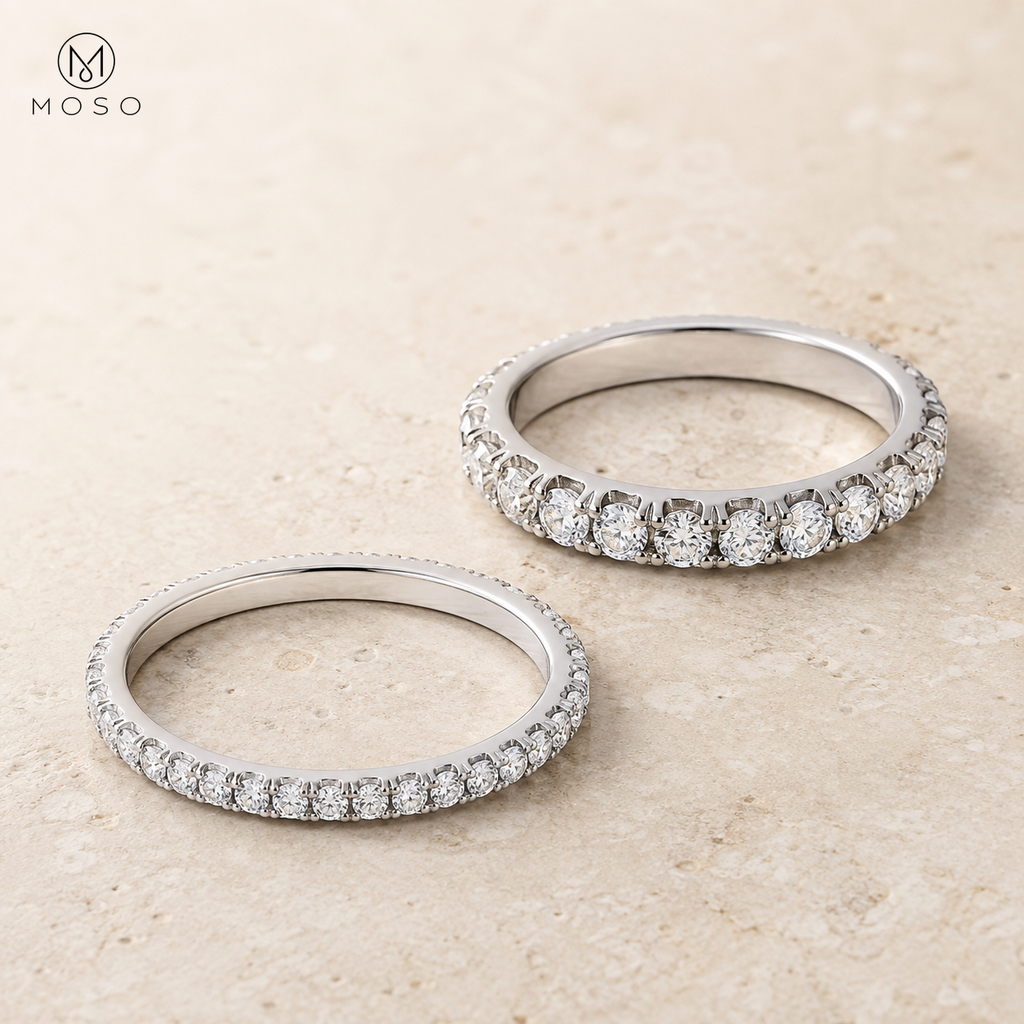 Taylor moissanite eternity ring 2mm and 3mm width options