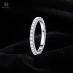 Taylor silver tone moissanite eternity ring on black velvet