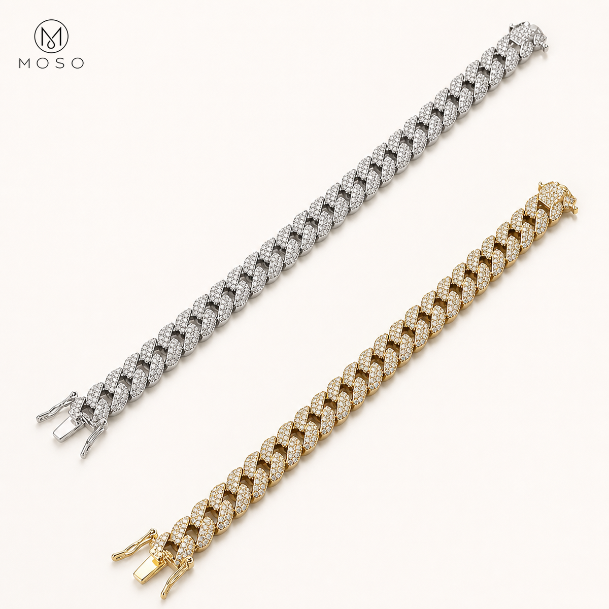 Victoria silver and gold tone Cuban link bracelet finishes