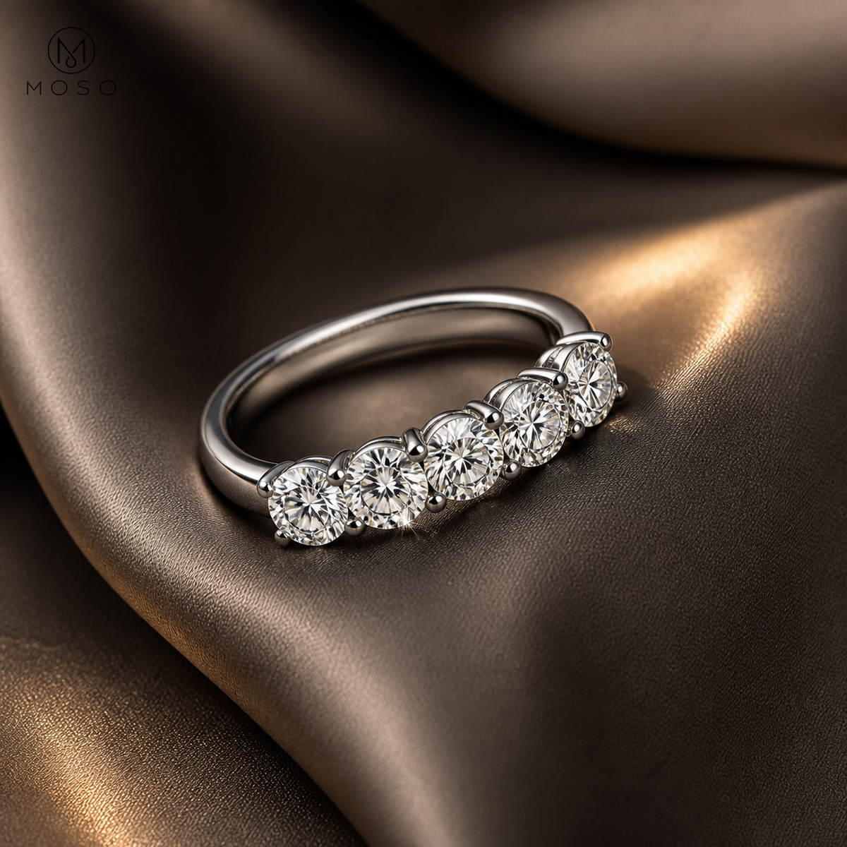 Zoe five stone moissanite band evening styling